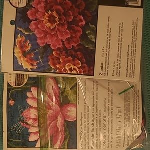 NWT 2 Needle Point kits, Dragonlily (pack open,untouched) and Zinnias
